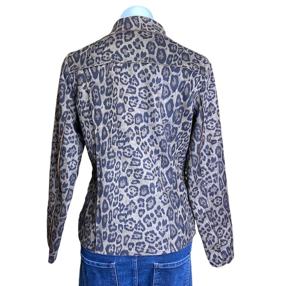 FATE AND FORTUNE Leopard Jacket Cheetah Print Zipper Moto Brown Womens Medium - Picture 7 of 10